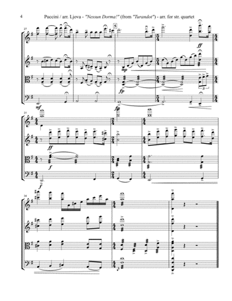 Nessun Dorma for string quartet (score and parts)