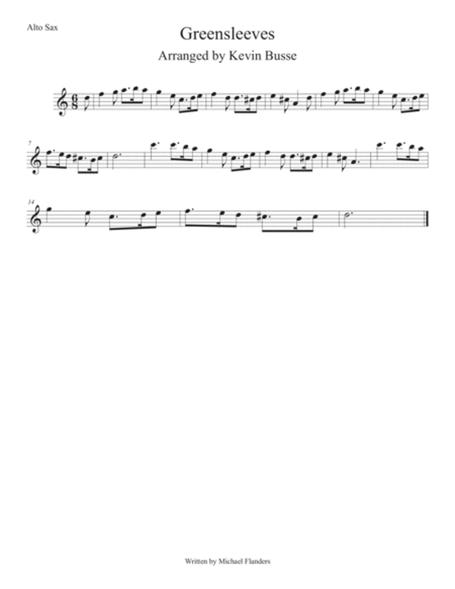 Greensleeves (Easy key of C) Alto Sax image number null