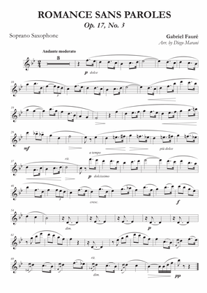 Romances Sans Paroles Op. 17, No. 3 for Saxophone Quartet