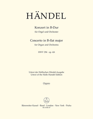 Book cover for Concerto for Organ and Orchestra B flat major, Op. 4/6 HWV 294