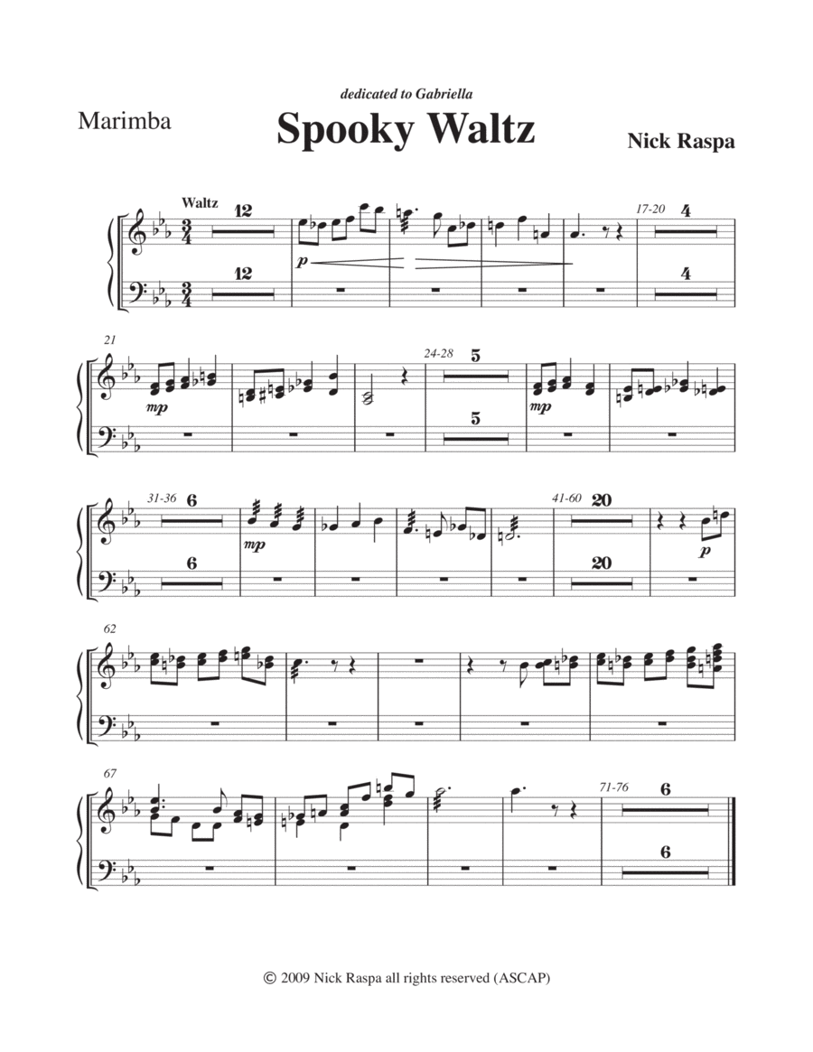 Spooky Waltz from Three Dances for Halloween - Marimba part