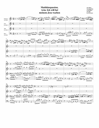 Book cover for Aria: Ich will bei meinem Jesu wachen from Matthaeuspassion BWV 244 (arrangement for 4 recorders)
