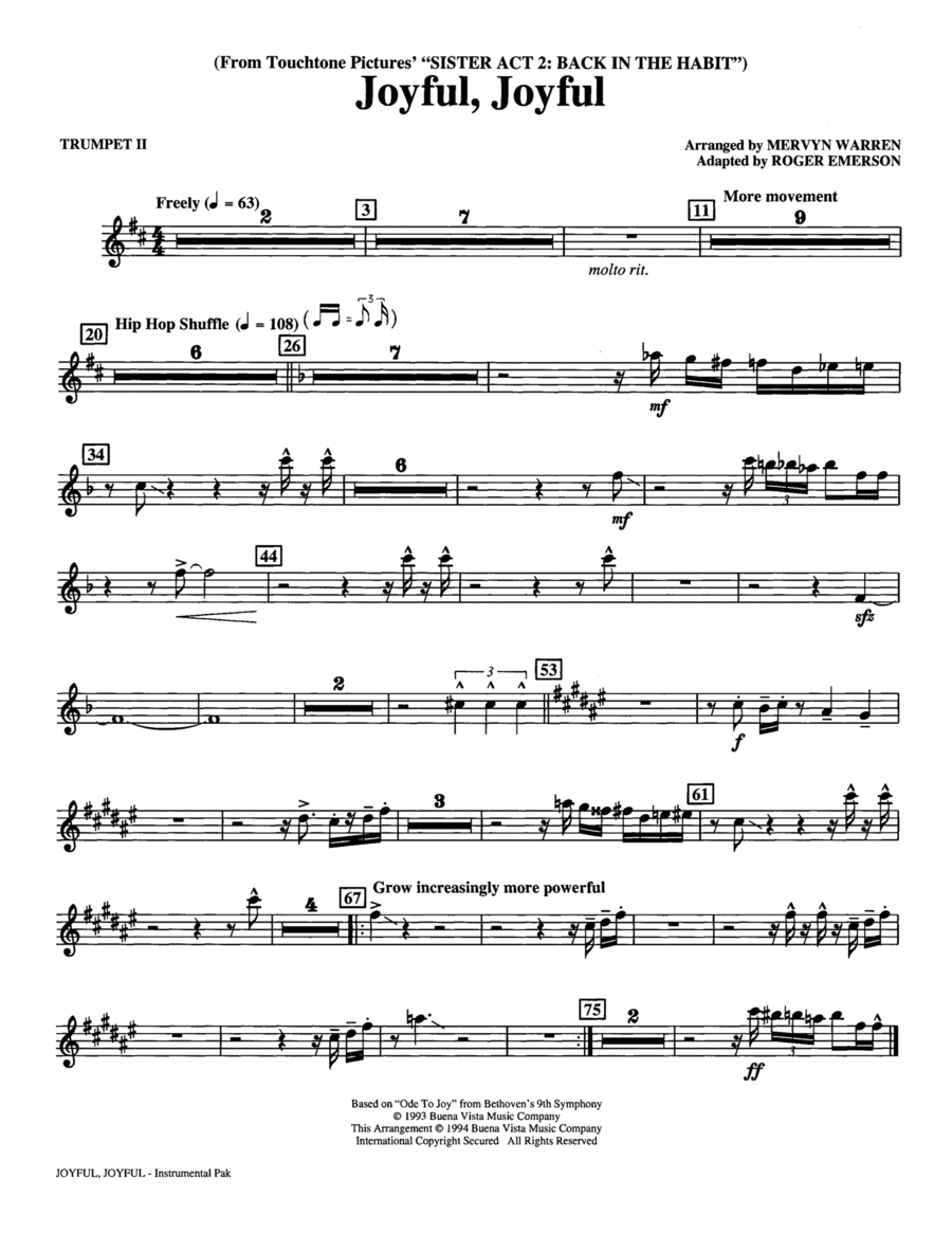 Joyful, Joyful (from Sister Act 2) (arr. Roger Emerson) - Trumpet 2