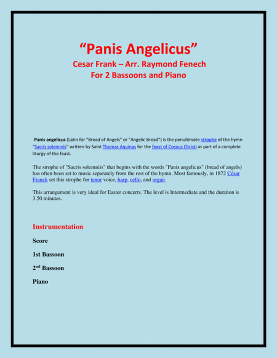 Panis Angelicus - 2 Bassoons and Piano image number null