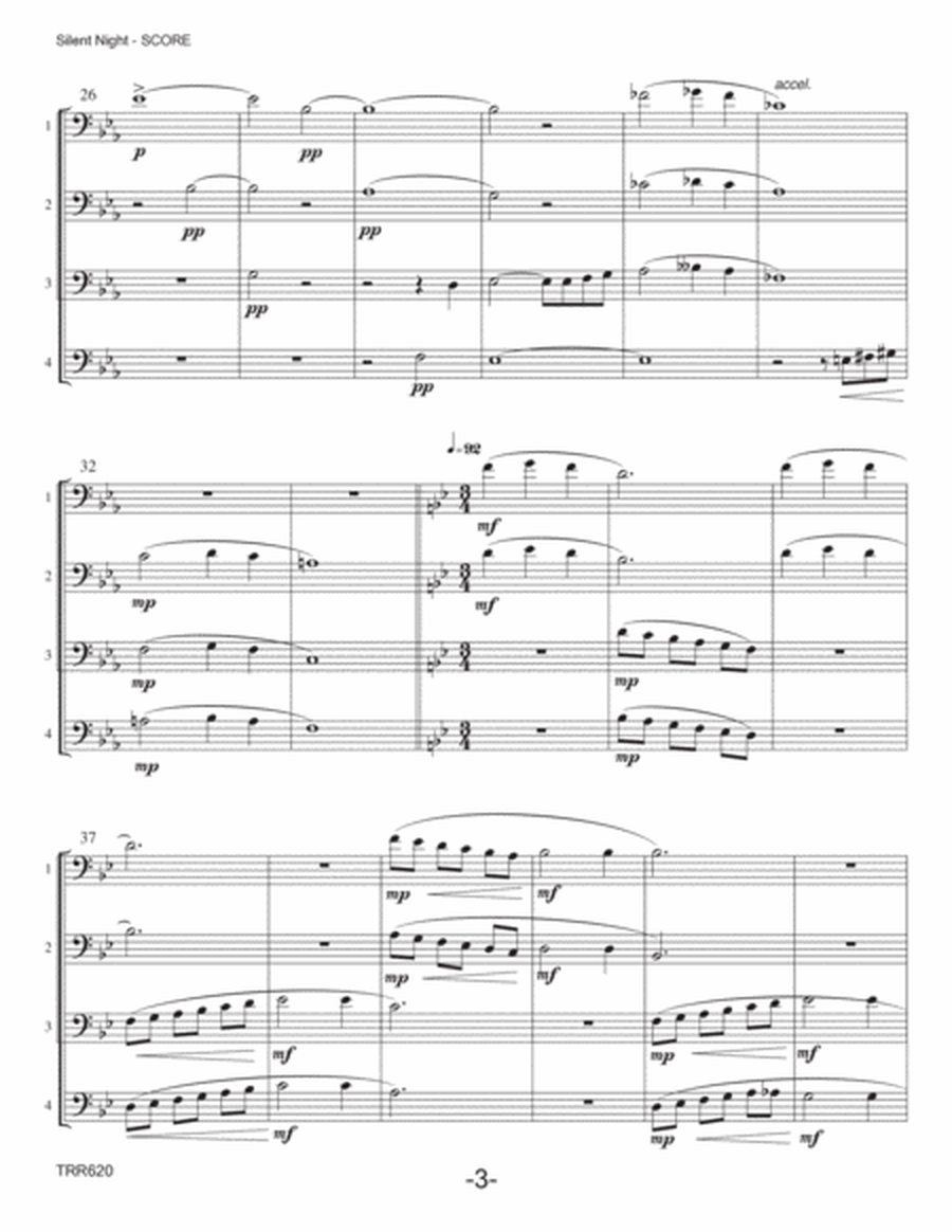 SILENT NIGHT - Trombone Quartet (Grade 3+) - includes Baritone TC for all parts image number null