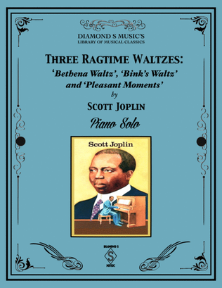 Book cover for Three Ragtime Waltzes by Scott Joplin (Bethena, Bink’s Waltz, Pleasant Moments) - Piano Solo