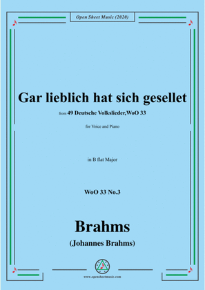 Book cover for Brahms-Gar lieblich hat sich gesellet,WoO 33 No.3,in B flat Major,for Voice&Pno