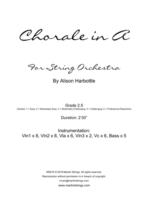 Book cover for Chorale in A, for String Orchestra