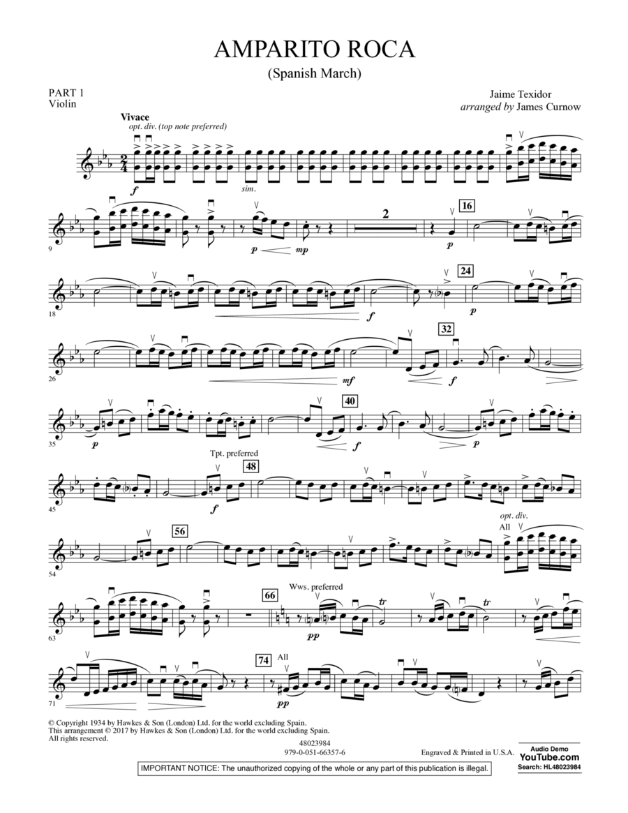 Amparito Roca (Spanish March) - Pt.1 - Violin