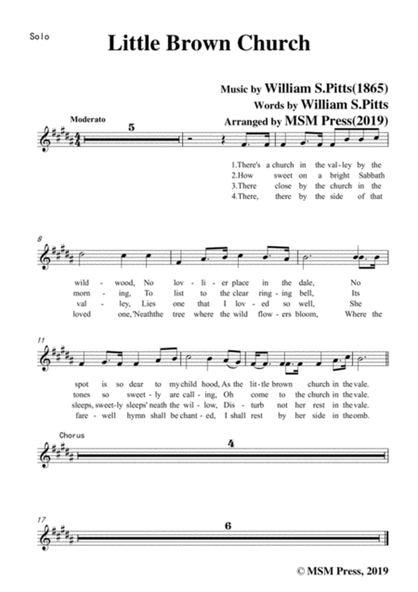 William S. Pitts-Little Brown Church,in B Major,for Voice and Piano image number null