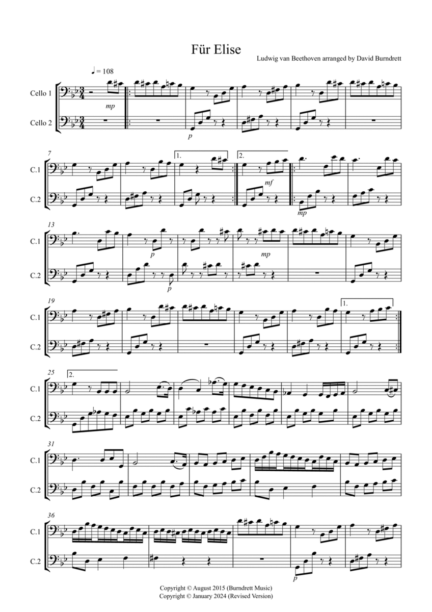 Für Elise for Cello Duet image number null