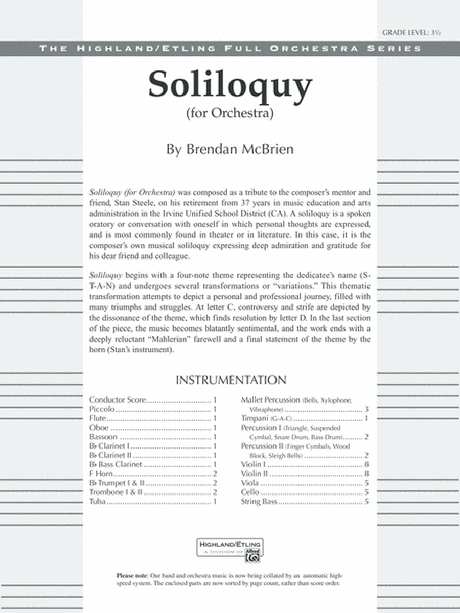 Soliloquy for Orchestra: Score