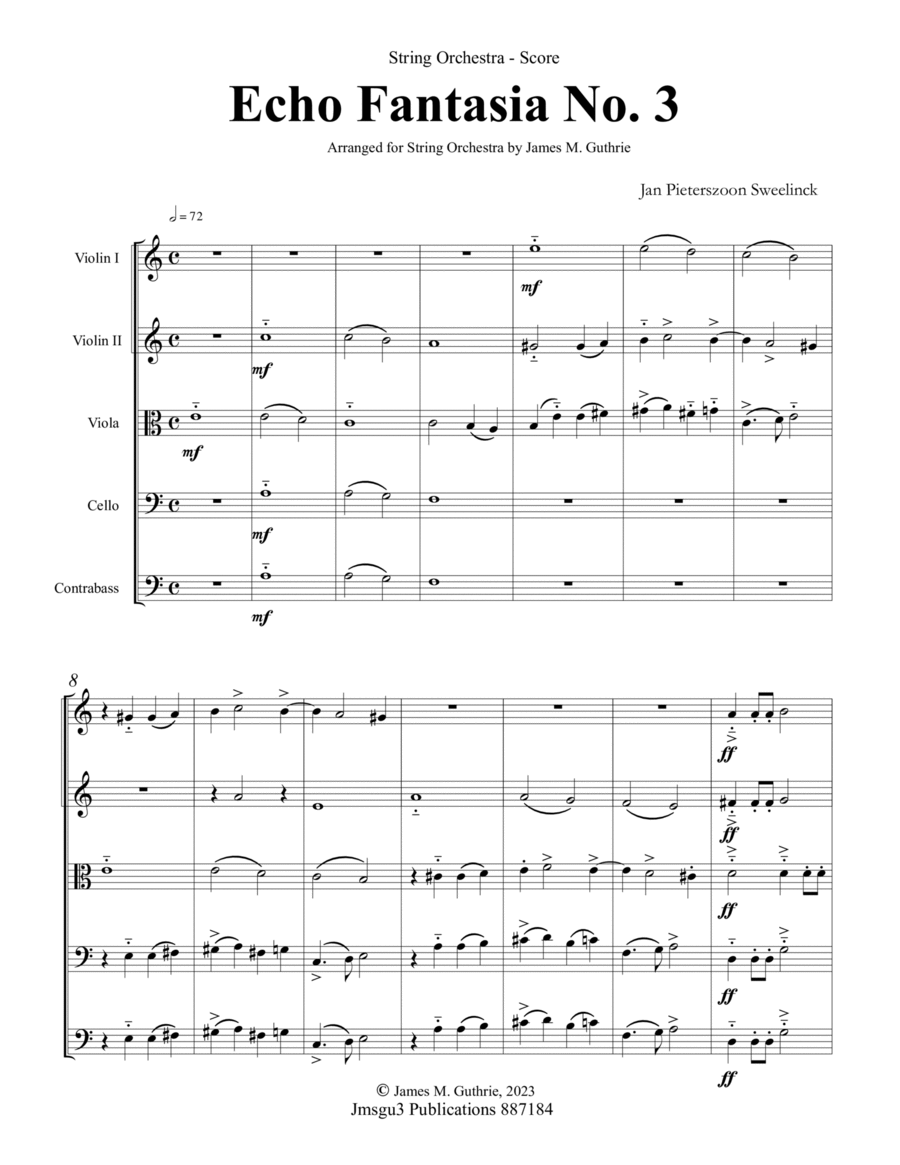 Sweelinck: Echo Fantasia No. 3 for String Orchestra - Score Only image number null