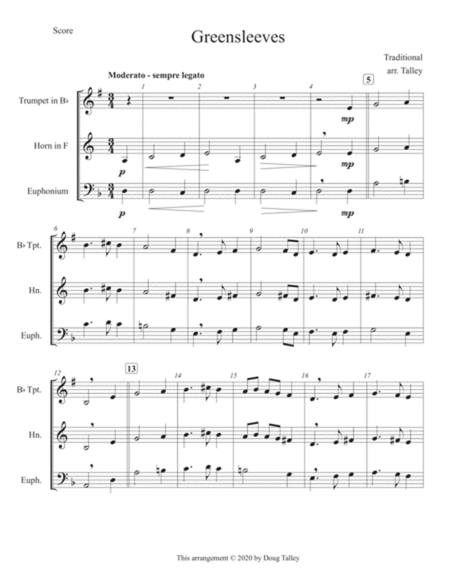 Greensleeves for brass trio (score and parts) image number null