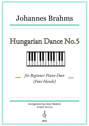 Book cover for Hungarian Dance No.5 by Brahms - Easy Piano Four Hands (Full Score and Parts)