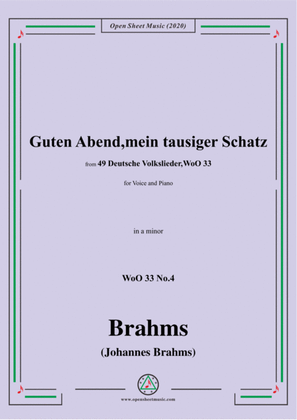 Book cover for Brahms-Guten Abend,mein tausiger Schatz,WoO 33 No.4,in a minor,for Voice&Pno
