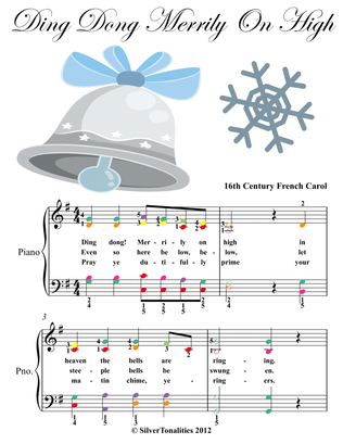 Book cover for Ding Dong Merrily on High Elementary Piano Sheet Music Colored Notes