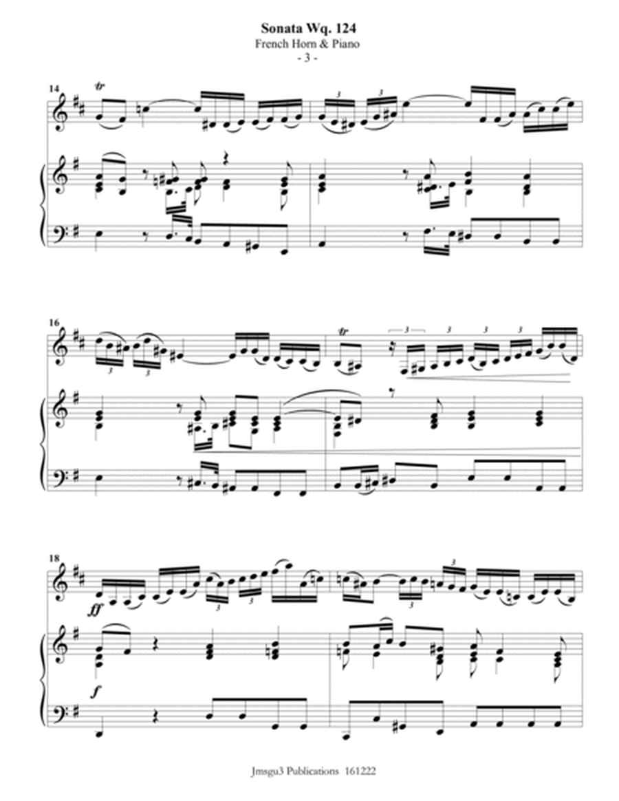 CPE BACH: Sonata in E Minor WQ124 for French Horn & Piano image number null