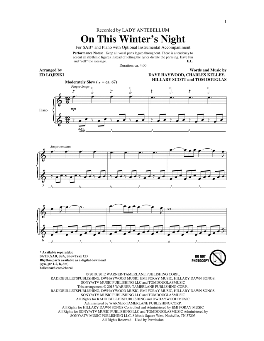 On This Winter's Night (arr. Ed Lojeski)