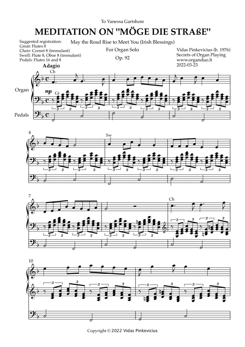Meditation on "Möge die Straße", Op. 92 (Organ Solo) by Vidas Pinkevicius (2022) image number null