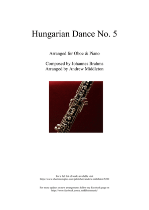 Book cover for Hungarian Dance No. 5 in G Minor arranged for Oboe and Piano