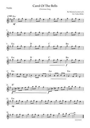 Book cover for Carol Of The Bells (Christmas Song) for Violin Solo with Chords