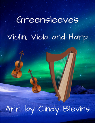 Book cover for Greensleeves, for Violin, Viola and Harp