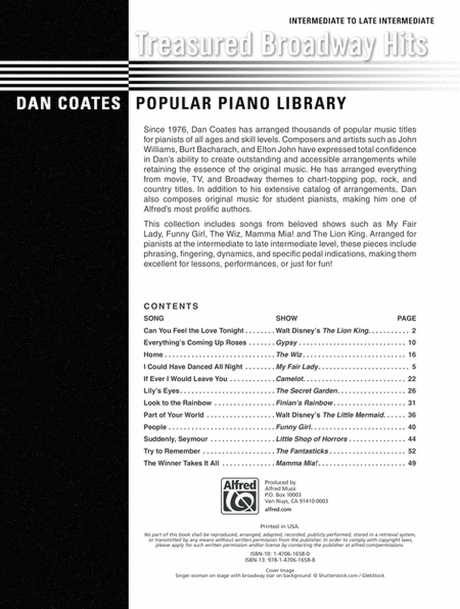 Dan Coates Popular Piano Library -- Treasured Broadway Hits