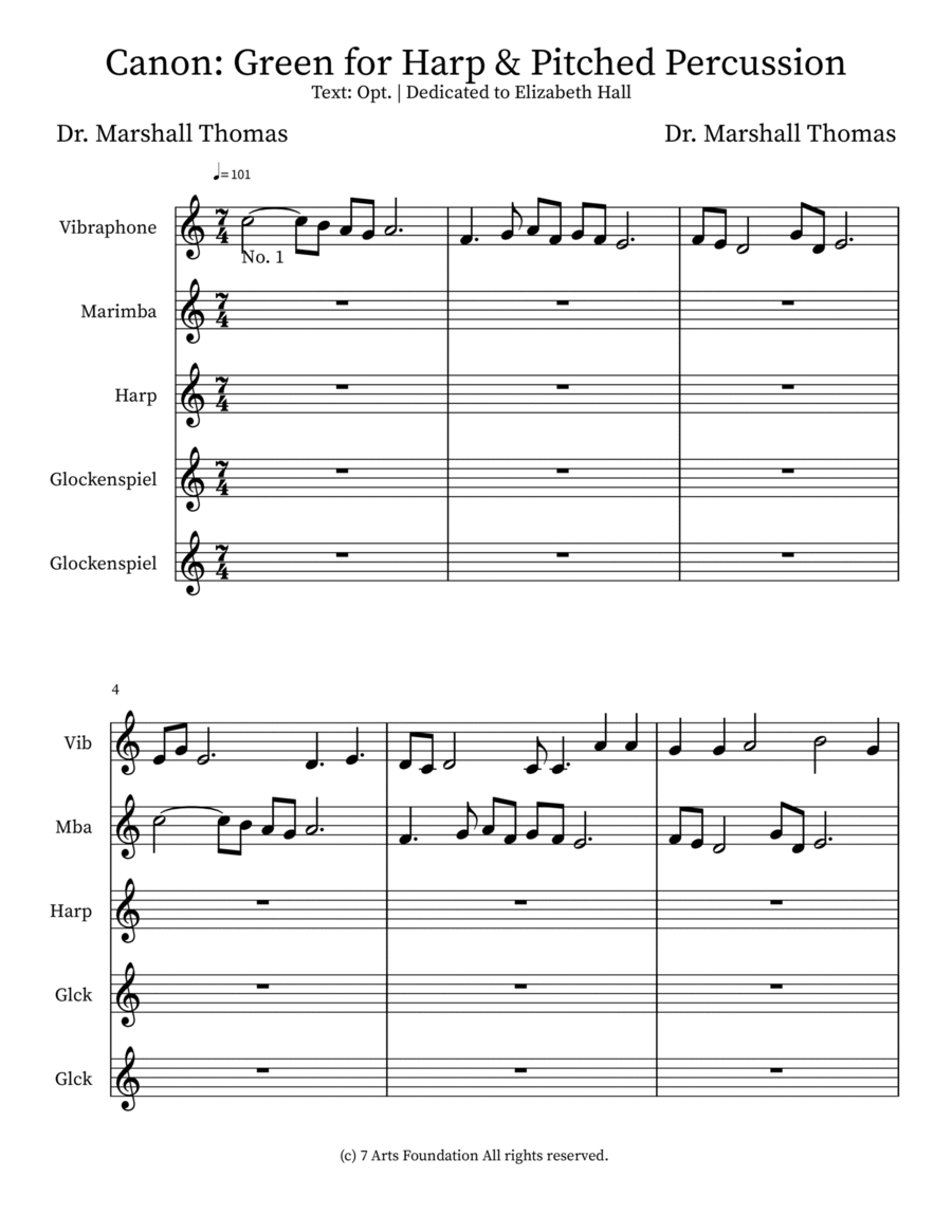 Canon: Green for Harp & Pitched Percussion