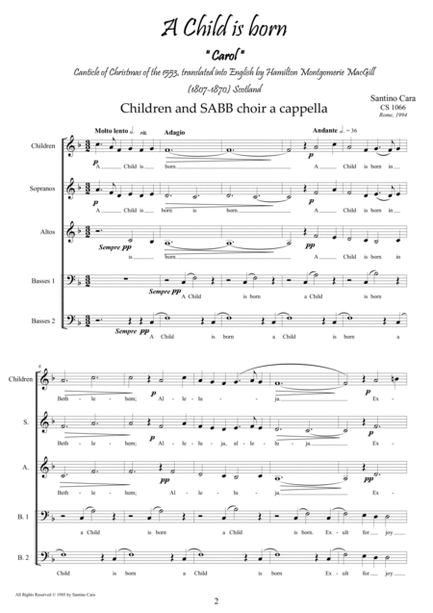 A Child is born - Carol for Children and mixed choir a cappella image number null