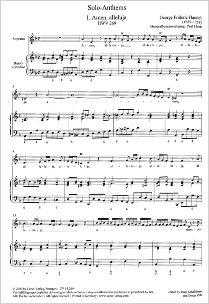Handel: Solo-Anthems. Alleluja-Amen settings