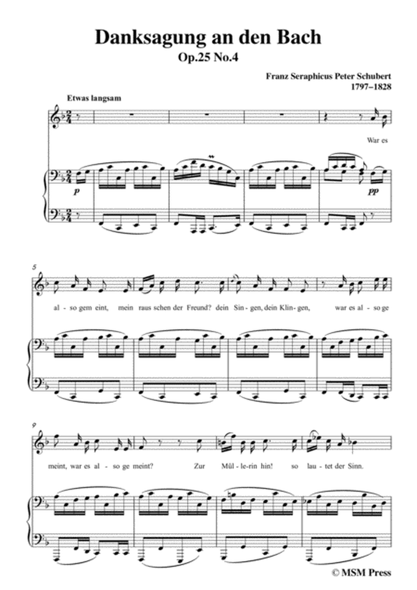 Schubert-Danksagung an den Bach,from 'Die Schöne Müllerin',Op.25 No.4,in F Major,for Voice&Piano image number null