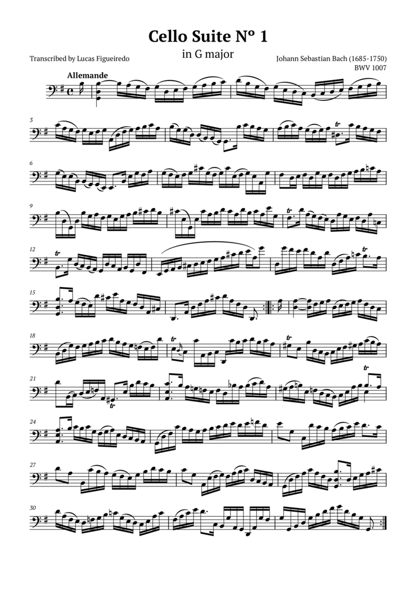 Cello Suite No 1 in G major - Allemande - Bach image number null