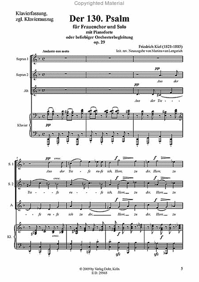 Der 130. Psalm op. 29 -für Frauenchor und Solo mit Klavierbegleitung-