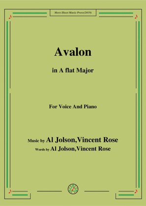 Book cover for Al Jolson,Vincent Rose-Avalon,in A flat Majo,for Voice&Piano