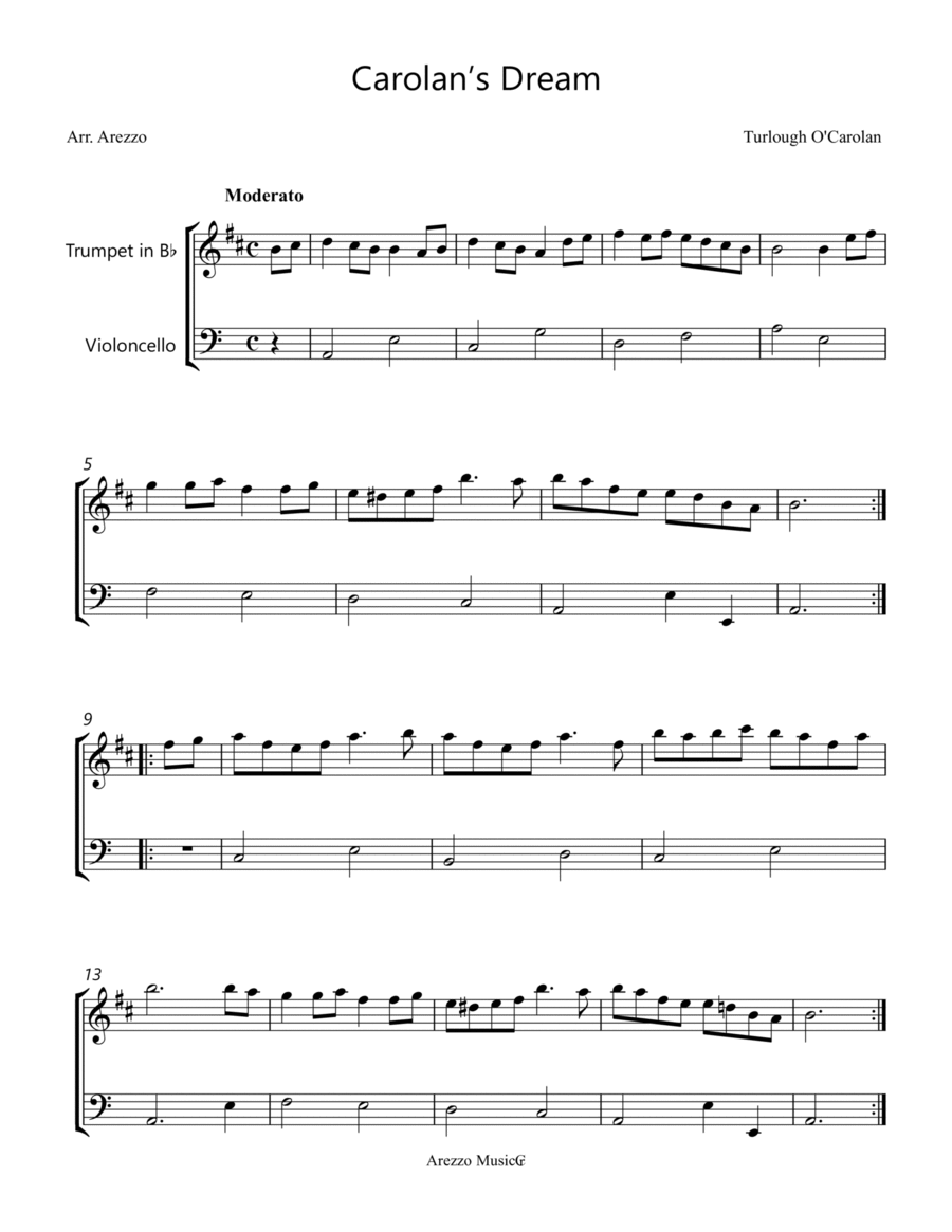 Turlough'o Carolan Carolan’s Dream Sheet Music trumpet & Cello image number null