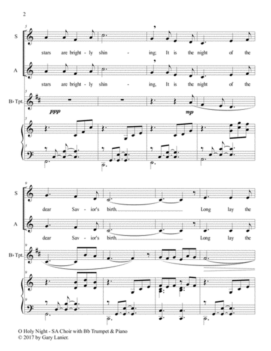 O HOLY NIGHT (SA Choir with Bb Trumpet & Piano - Score & Parts included) image number null