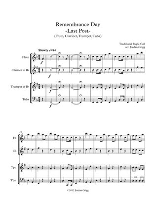 Remembrance Day. 'Last Post' (Flute, Clarinet, Trumpet, Tuba)