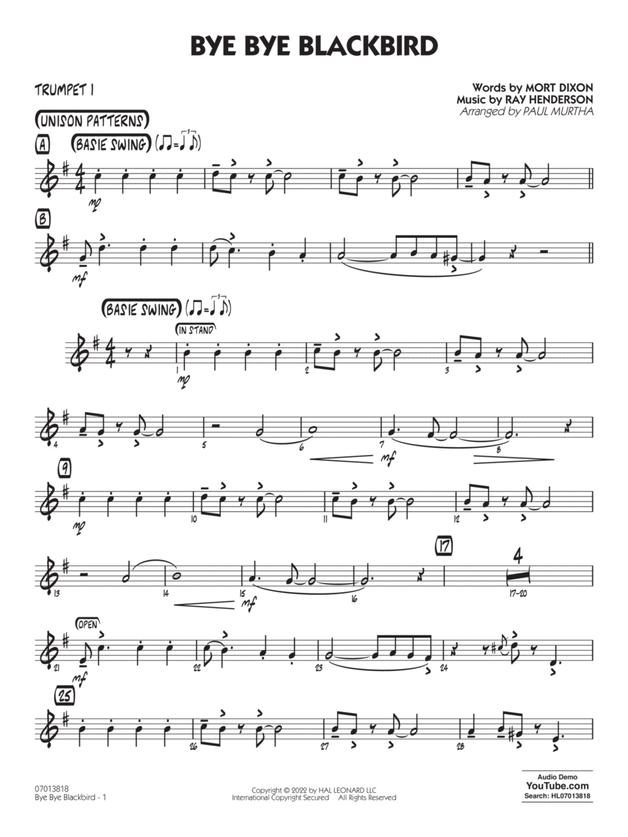 Bye Bye Blackbird (arr. Paul Murtha) - Trumpet 1