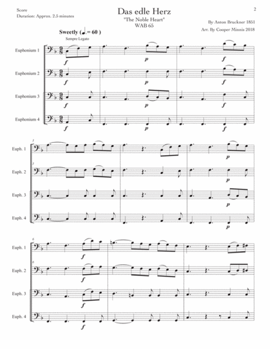 Three Pieces by Anton Bruckner: Euphonium Quartet- Full Scores