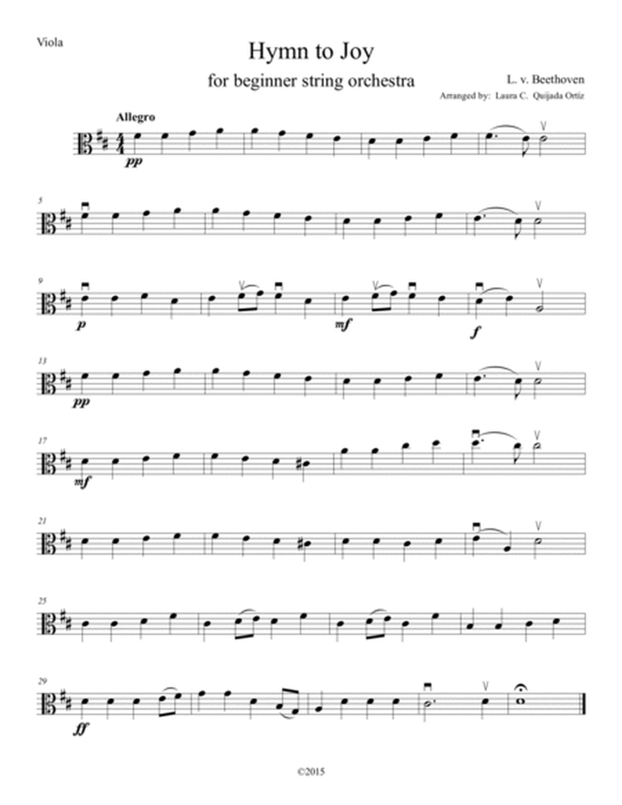 Hymn to Joy for beginner string orchestra. SCORE & PARTS. image number null