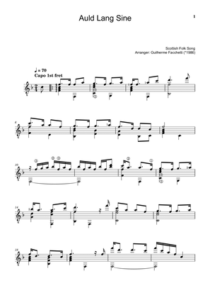 Book cover for Scottish Folk Song - Auld Lang Sine. Arrangement for Classical Guitar.
