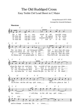 The Old Rugged Cross in C Major - Easy Treble Clef Lead Sheet