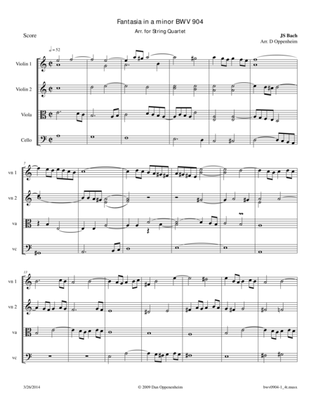 Book cover for Fantasia in a minor BWV 904 Arr. for String Quartet