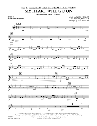 Book cover for My Heart Will Go On (Love Theme from Titanic) - Pt.5 - Eb Baritone Saxophone