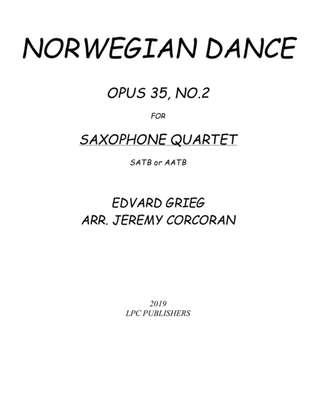 Book cover for Norwegian Dance Opus 35, No. 2 for Saxophone Quartet (SATB or AATB)