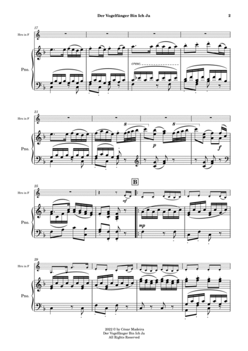Der Vogelfänger Bin Ich Ja - French Horn and Piano (Full Score and Parts) image number null