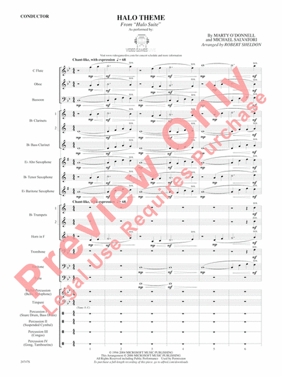 Halo Theme (from Halo Suite) by Marty O'Donnell Concert Band - Sheet Music