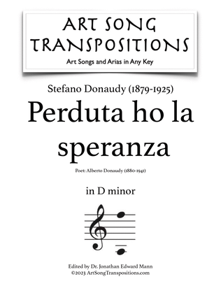 Book cover for DONAUDY: Perduta ho la speranza (transposed to D minor)