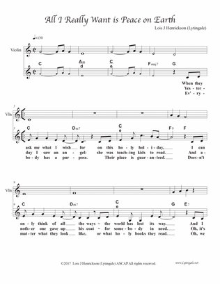 All I Really Want is Peace on Earth - Violin or Flute part w/vocal Lead Sheet